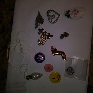 Assorted pin lot and xmas necklace